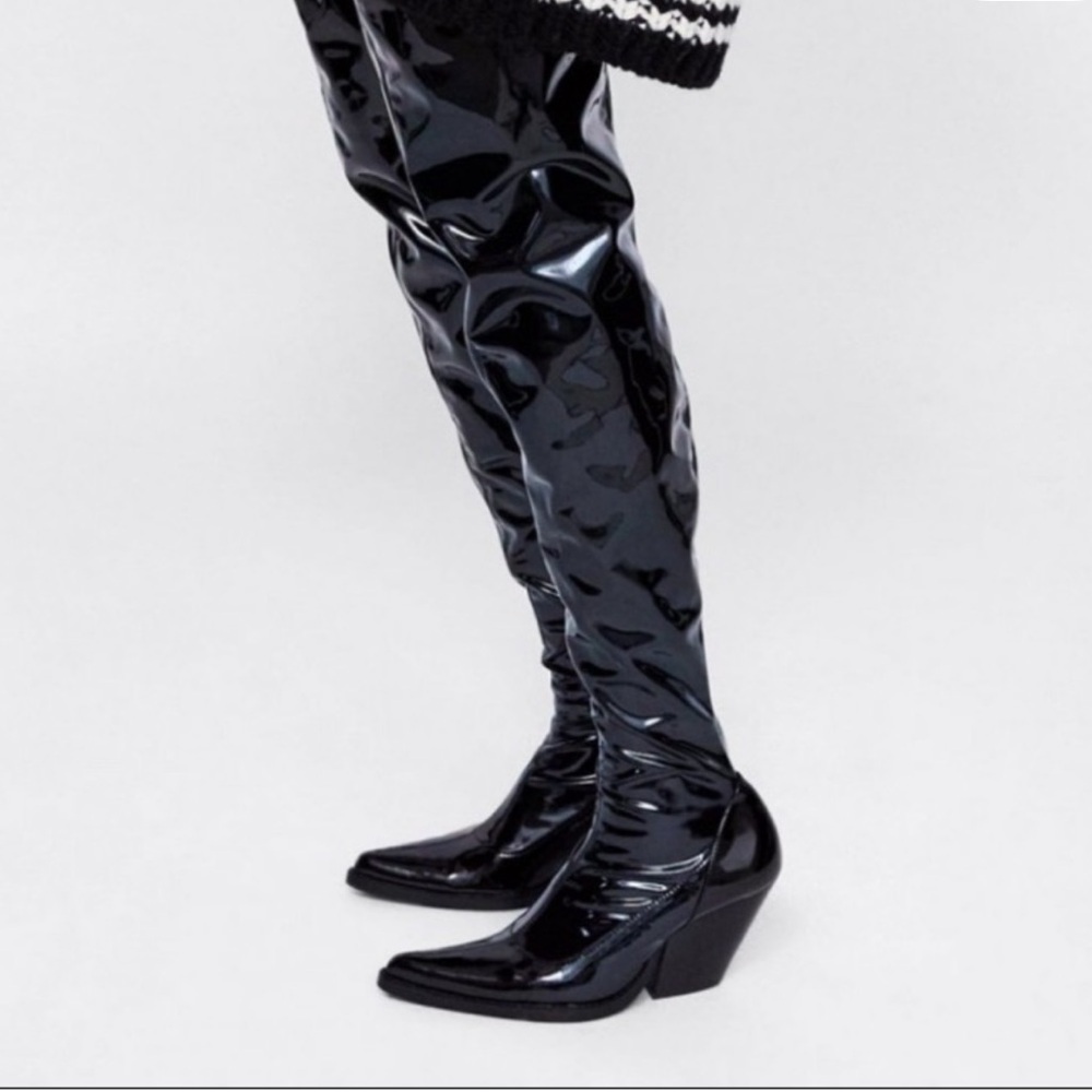 ZARA OVER THE KNEE LATEX WESTERN BOOTS! (Giuseppe Zanotti inspired) - Picture 2 of 13